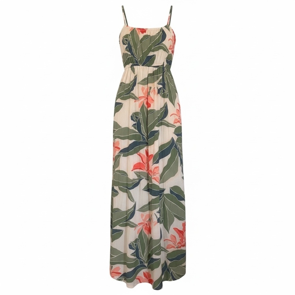Billabong Tropical Print Maxi Dress in Green and Coral Small Women’s - Picture 2 of 6
